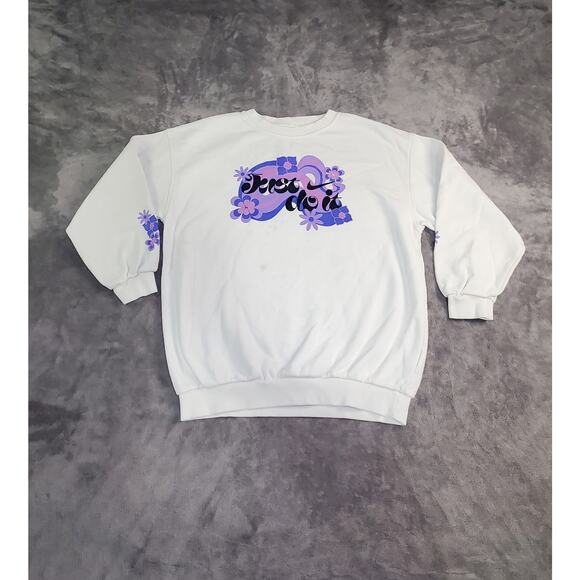 Nike Sz L Womens Just Do It Oversized Crewneck Sweatshirt White Flowers Ca18-31 - Picture 1 of 9